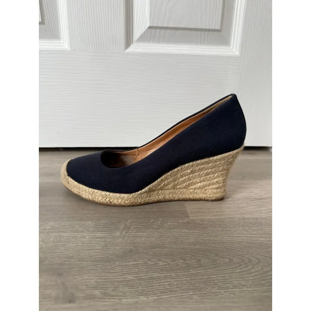 J.Crew Women's Navy Canvas Wedge Espadrille Heels Size 8
